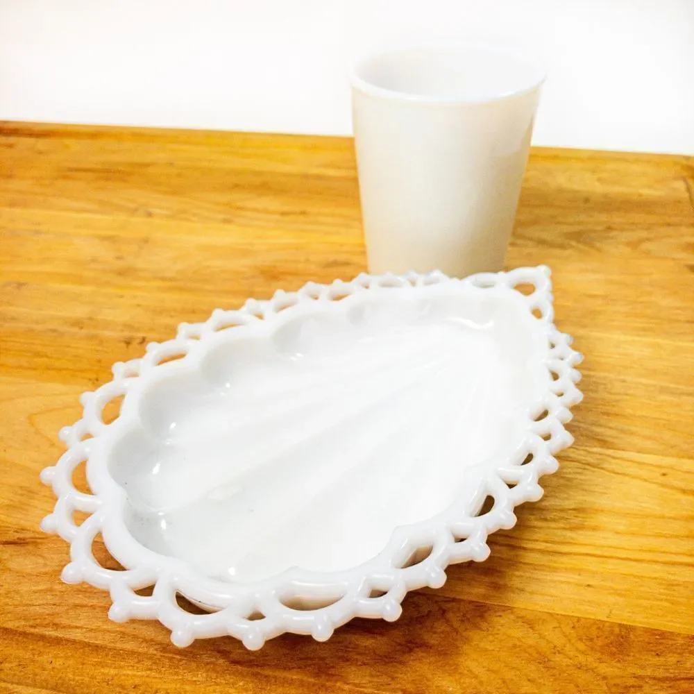 Vintage Westmorland Milk Glass Shell Dish & Juice Cup